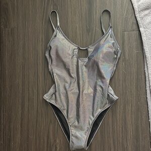Xhilaration Iridescent Silver One-Piece Swimsuit